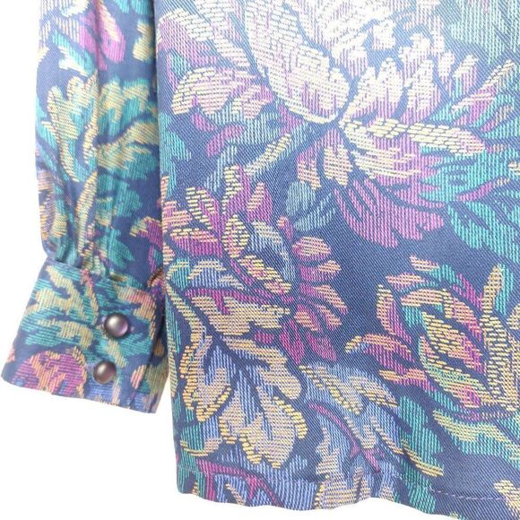 Vintage NEW Pendleton Floral Blouse Sz 12 Black Blue Green Purple Rayon 90s - Picture 4 of 4